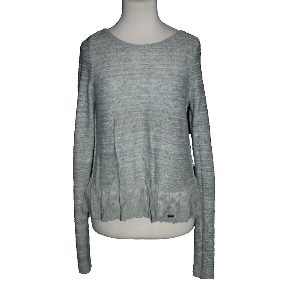 Hollister Sweater Women's Gray Lace Trim Long Sleeve Lightweight Size Medium M